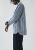 Wide Stripe Popover Grandad Shirt | Chambray Blue